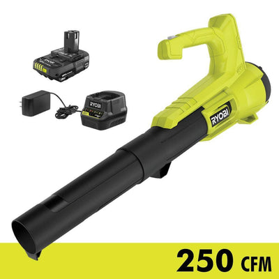 Used - RYOBI ONE+ 18V 90 MPH 250 CFM Cordless Battery Leaf Blower/Sweeper with 2.0 Ah Battery and Charger