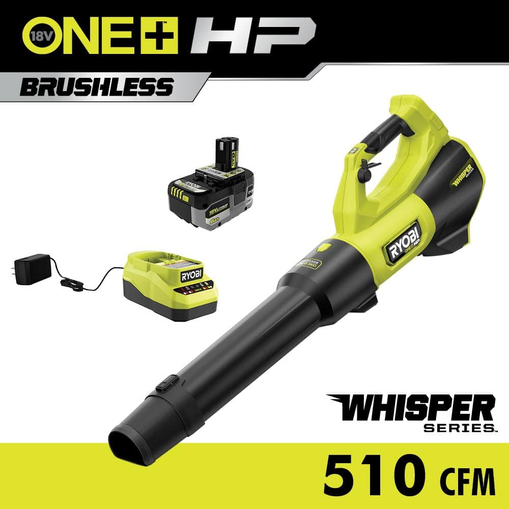 Open Box - Ryobi ONE+ HP 18V Brushless Whisper Series 130 MPH 510 CFM Cordless Battery Leaf Blower with 6.0 Ah Battery and Charger RYOBIBullseye Deals