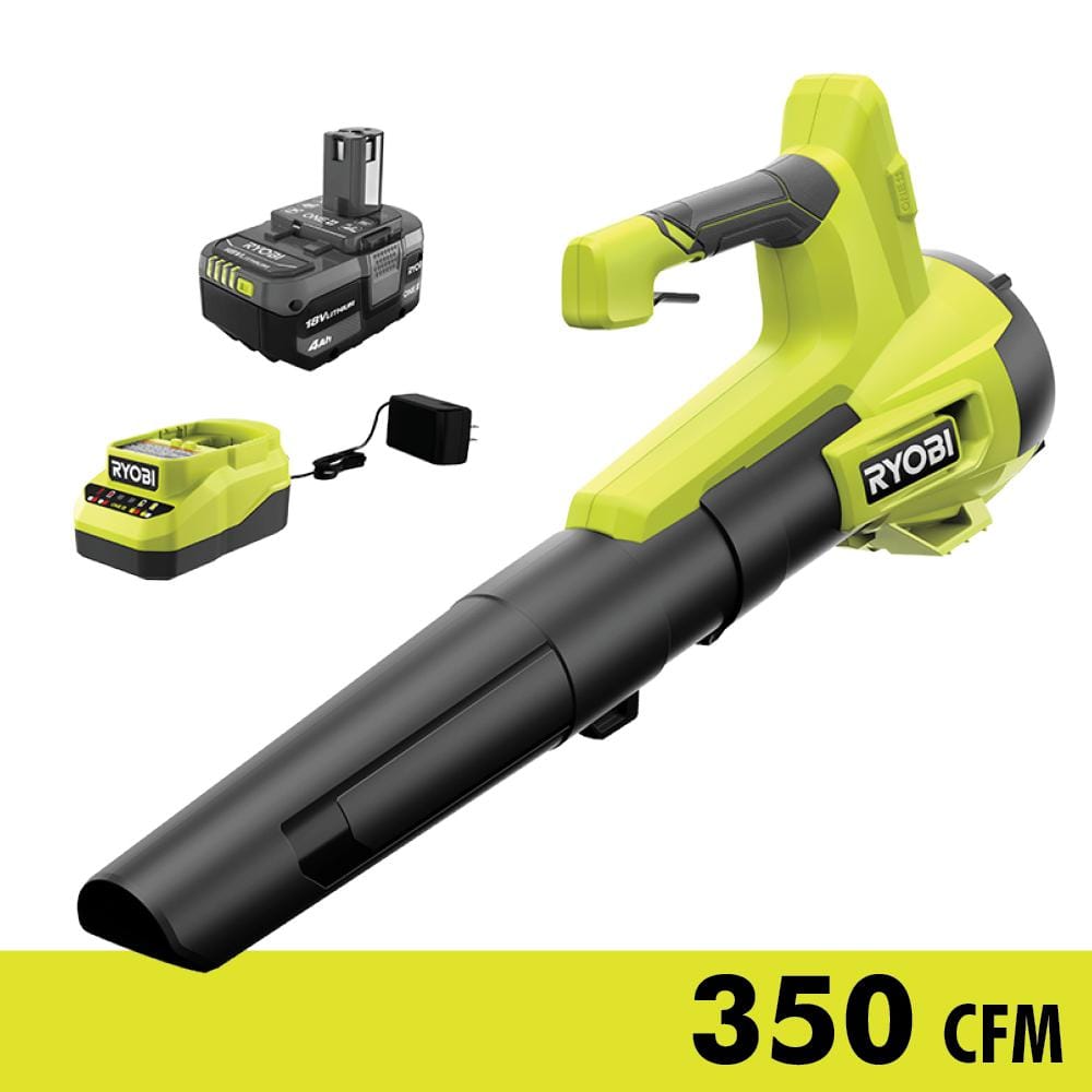 Open Box -  Ryobi ONE+ 18V 100 MPH 350 CFM Cordless Battery Variable Speed Jet Fan Leaf Blower with 4.0 Ah Battery and Charger