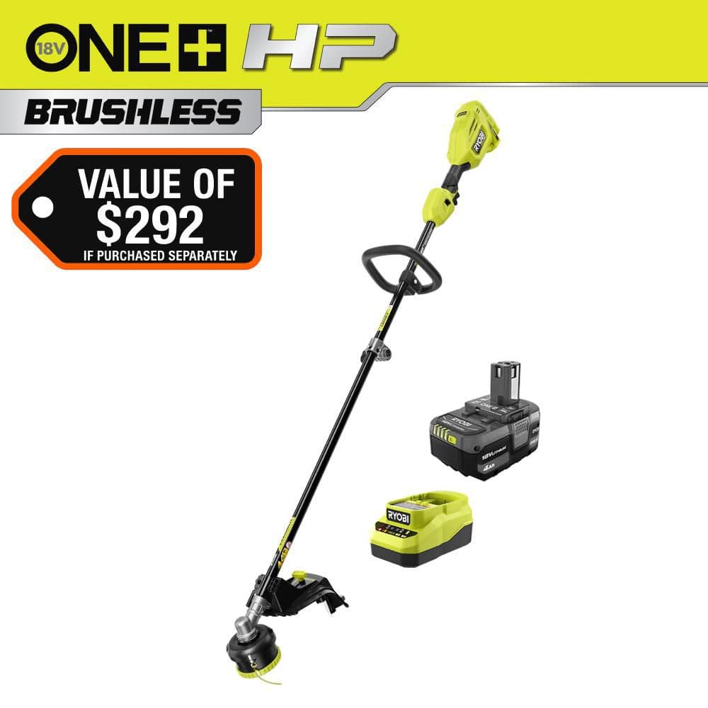 Open Box -  Ryobi ONE+ HP 18V Brushless Whisper Series 15 in. Cordless Attachment Capable String Trimmer with 4.0 Ah Battery and Charger