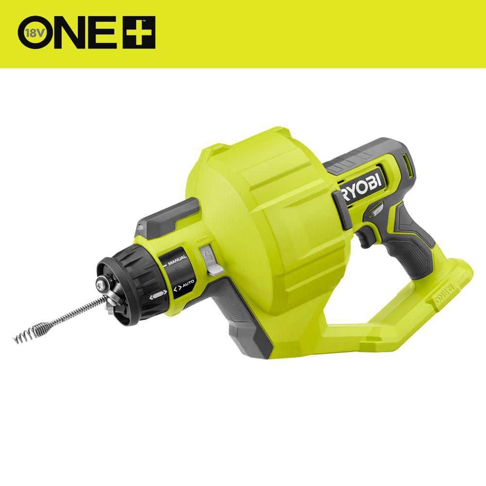 Open Box -  Ryobi ONE+ 18V Cordless Drain Auger with 25 ft Cable, LED Light, Auto Feed/Retract, Cable Lock, Enclosed Drum (Tool Only)