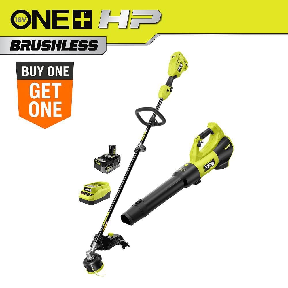 Open Box - Ryobi ONE+ HP 18V Brushless Cordless 15 in. String Trimmer & 130 MPH 510 CFM Leaf Blower Combo Kit w/ 4.0 Ah Battery & Charger