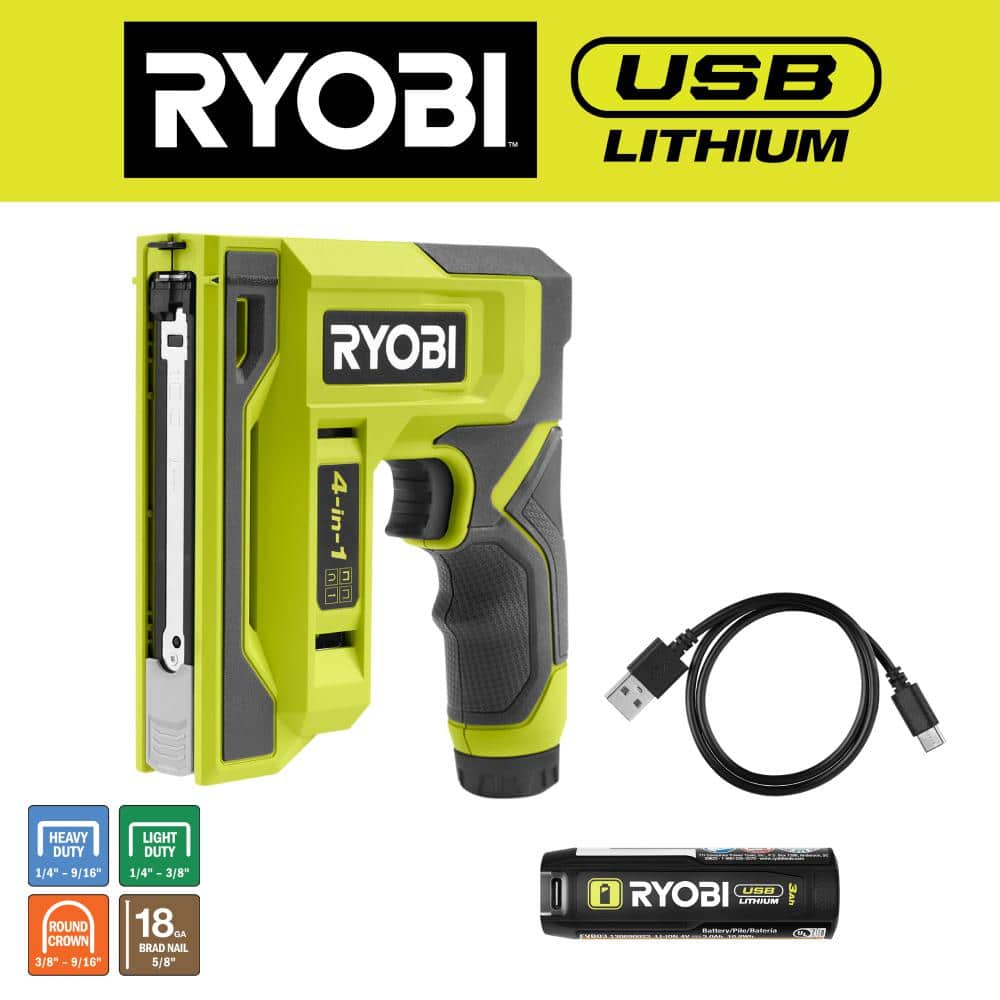 Open Box -  USB LITHIUM 4-in-1 Stapler/Nailer Kit with 3.0 Ah Battery and Charging Cable RYOBIBullseye Deals