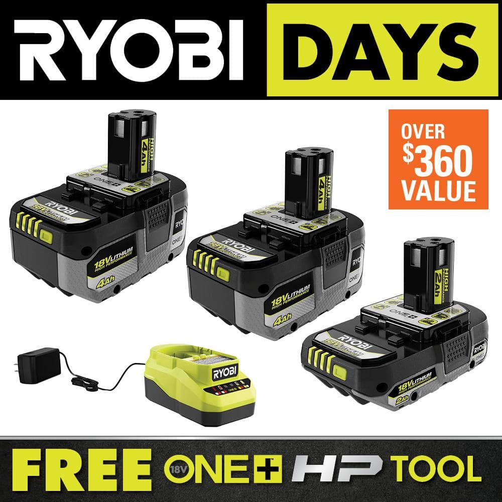 Open Box - Ryobi ONE+ 18V Lithium-Ion HIGH PERFORMANCE Starter Kit with 2.0 Ah Battery, (2) 4.0 Ah Batteries, and Charger