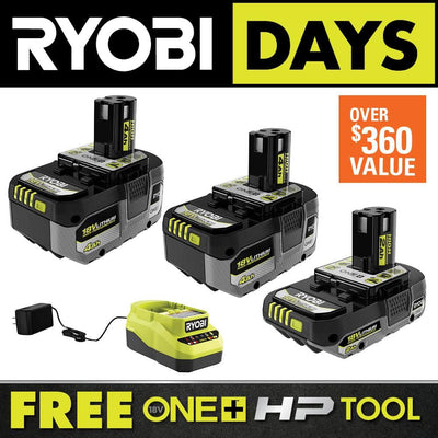 Open Box - Ryobi ONE+ 18V Lithium-Ion HIGH PERFORMANCE Starter Kit with 2.0 Ah Battery, (2) 4.0 Ah Batteries, and Charger
